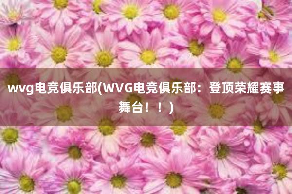 wvg电竞俱乐部(WVG电竞俱乐部：登顶荣耀赛事舞台！！)