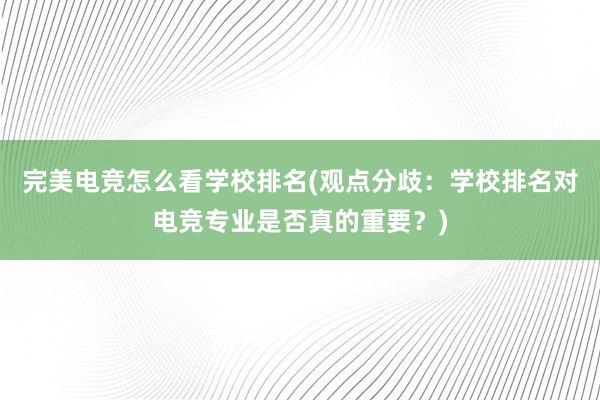 完美电竞怎么看学校排名(观点分歧：学校排名对电竞专业是否真的重要？)