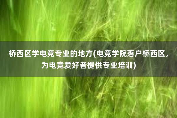 桥西区学电竞专业的地方(电竞学院落户桥西区，为电竞爱好者提供专业培训)