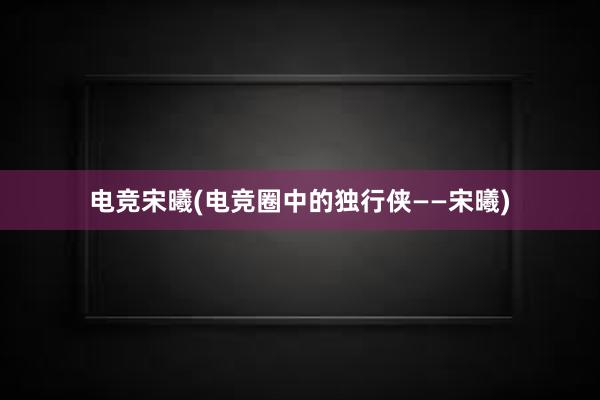 电竞宋曦(电竞圈中的独行侠——宋曦)