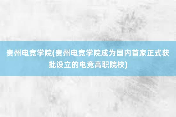 贵州电竞学院(贵州电竞学院成为国内首家正式获批设立的电竞高职院校)