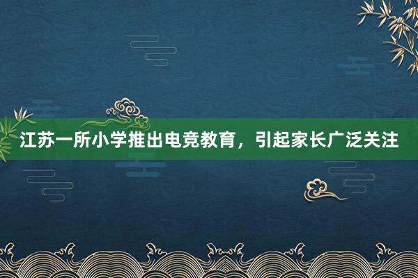 江苏一所小学推出电竞教育，引起家长广泛关注