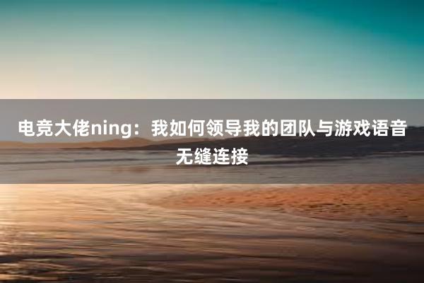 电竞大佬ning：我如何领导我的团队与游戏语音无缝连接